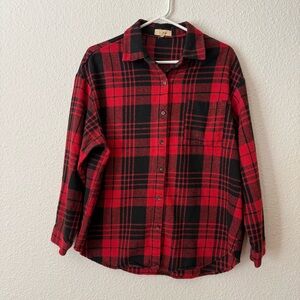 Love Notes Plaid Flannel Button Down Shirt Red & Black Men’s (Teens) Size L